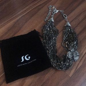 Silver & black beaded choker with antique bow